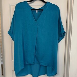 Glam Turquoise V-Neck Blouse